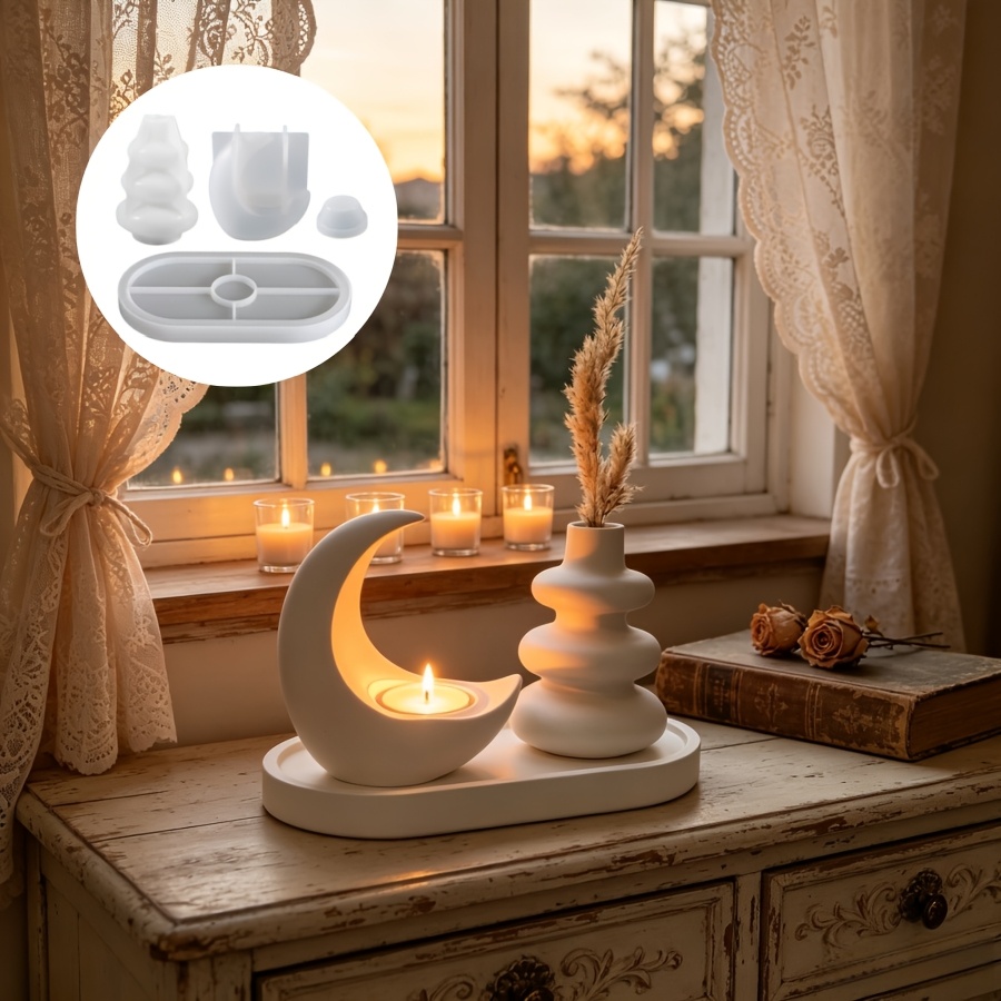Candle Quotes - 4pcs Set Termasuk Lilin Bulan, Vas